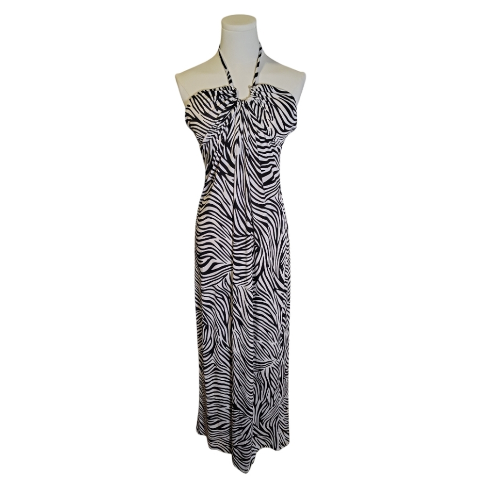 Soulmates Vintage Summer Black and White Zebra Halter Maxi Dress Size Small